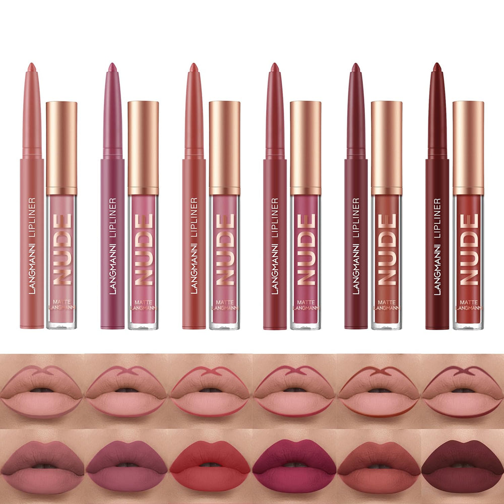 Jolilab lip liner set swatches showing precise contour options for nude to bold looks.