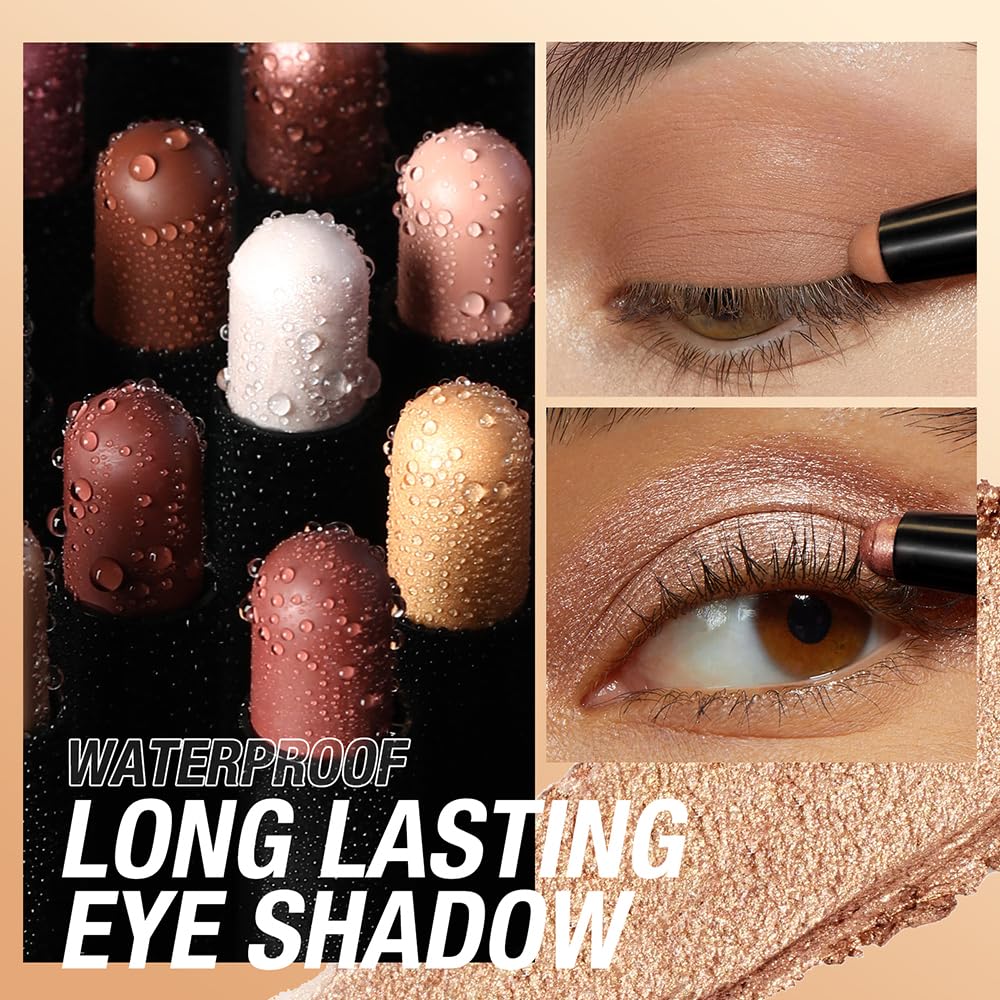 Jolilab Waterproof Eyeshadow Sticks offer long-lasting color without creasing.