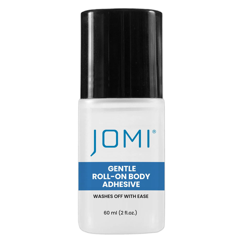 JOMI COMPRESSION roll-on body glue applied on skin for secure, comfortable adhesion.