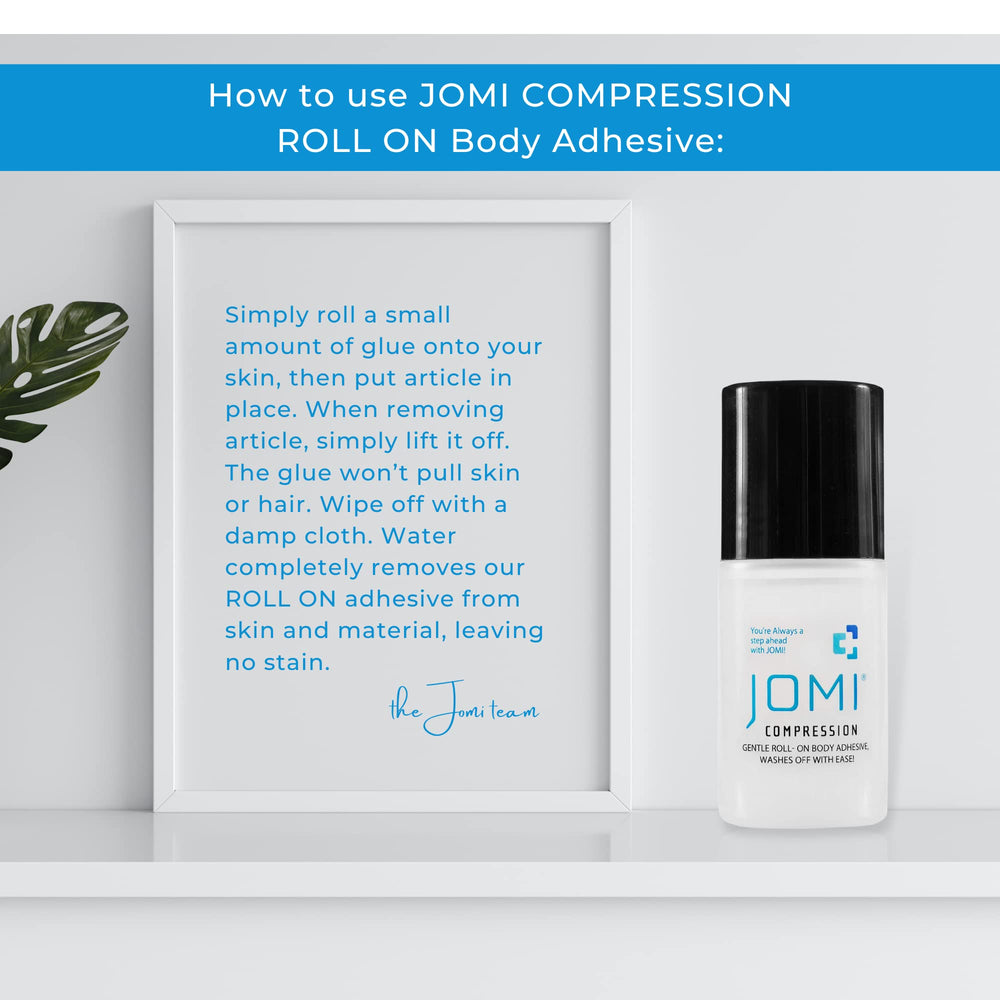 JOMI COMPRESSION roll-on glue secures stockings with invisible hold.