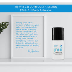 JOMI COMPRESSION roll-on glue secures stockings with invisible hold.