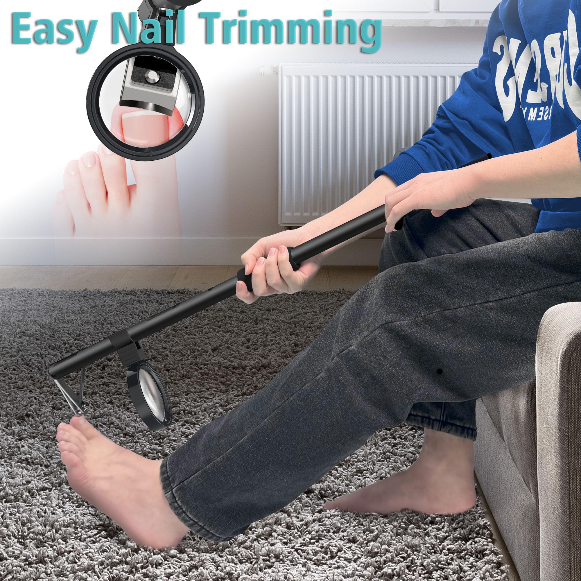 Built in adjustable magnifier improves edge visibility during trimming