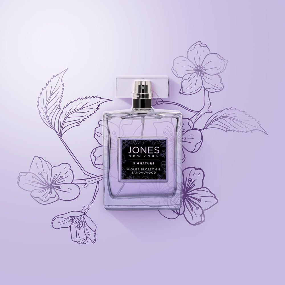 Jones New York Violet Blossom & Sandalwood box and bottle present a gift-ready option.