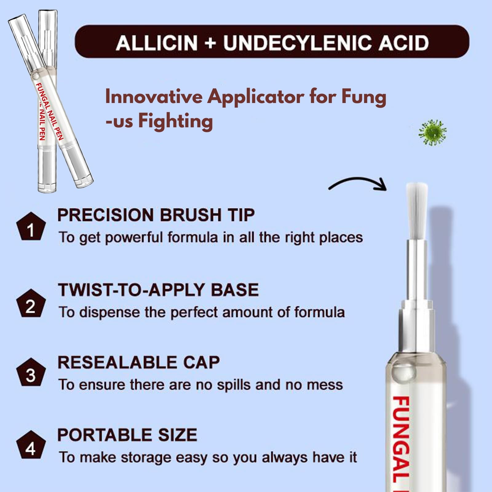 JONKEYPENY allicin and undecylenic pen application tip ready for targeted nails.