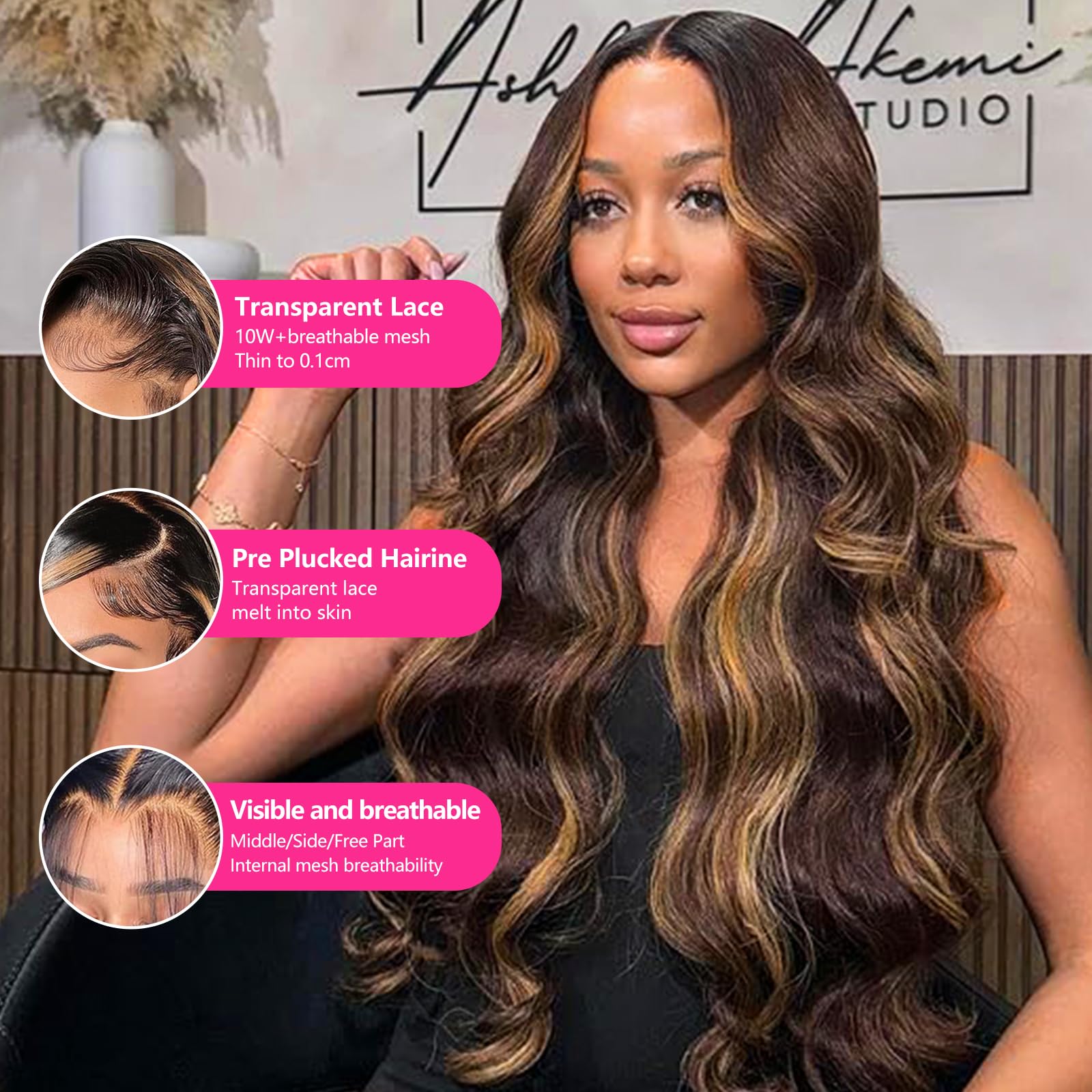 JonLiarge Ombre highlight body wave wig for versatile daily looks.