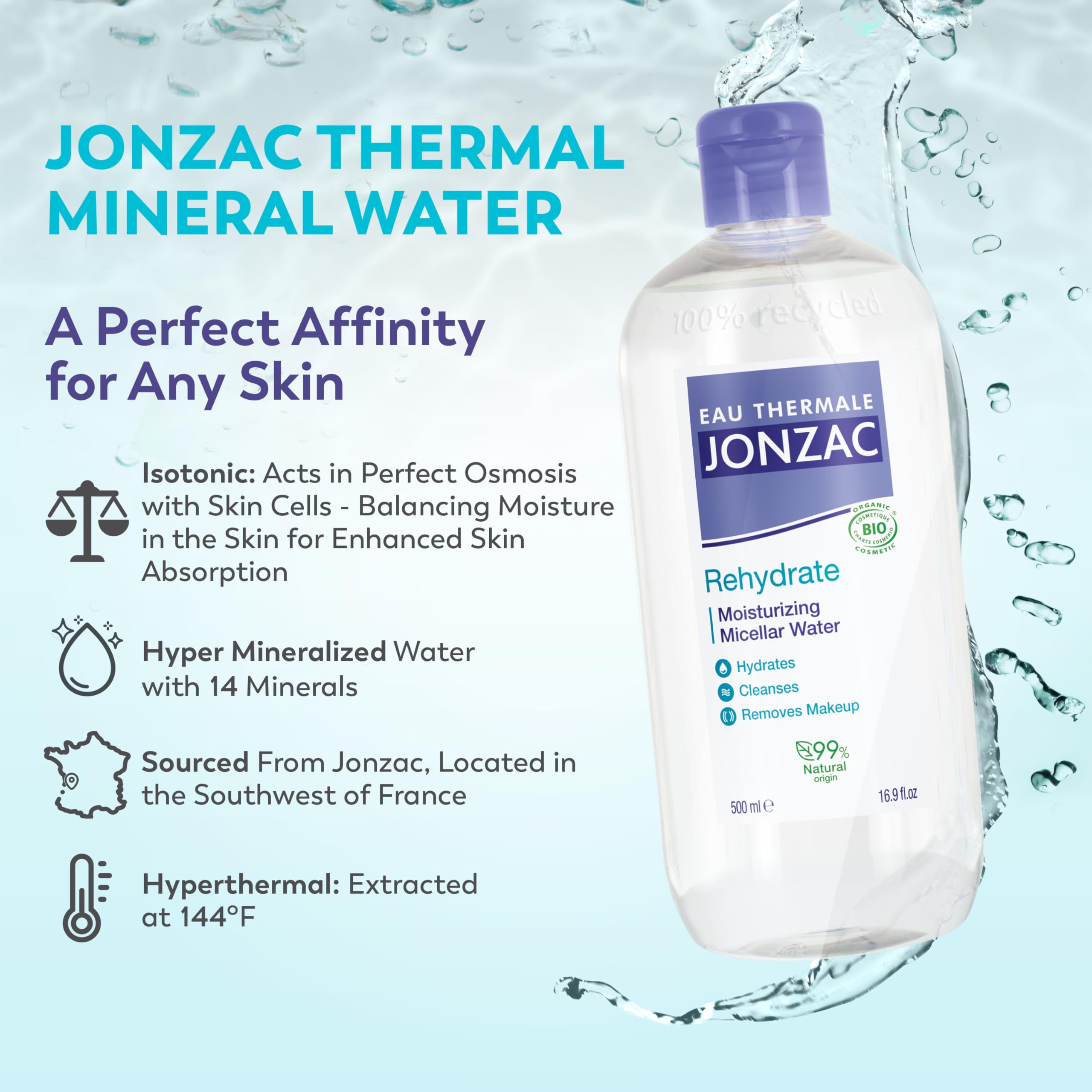 CosmeBio EcoCert certification label on JONZAC product packaging