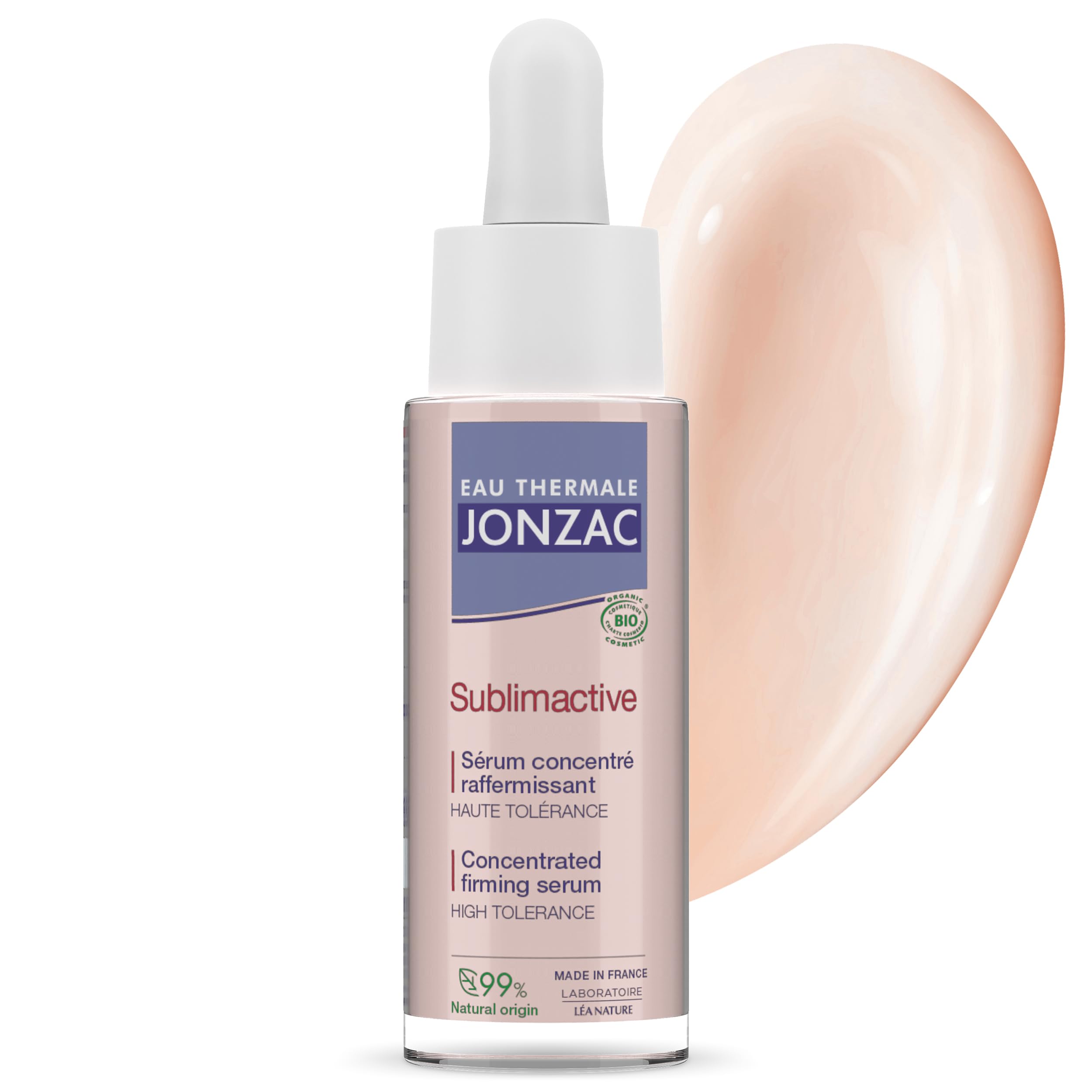 JONZAC Sublimactive serum bottle demonstrates premium anti-aging care for the face.