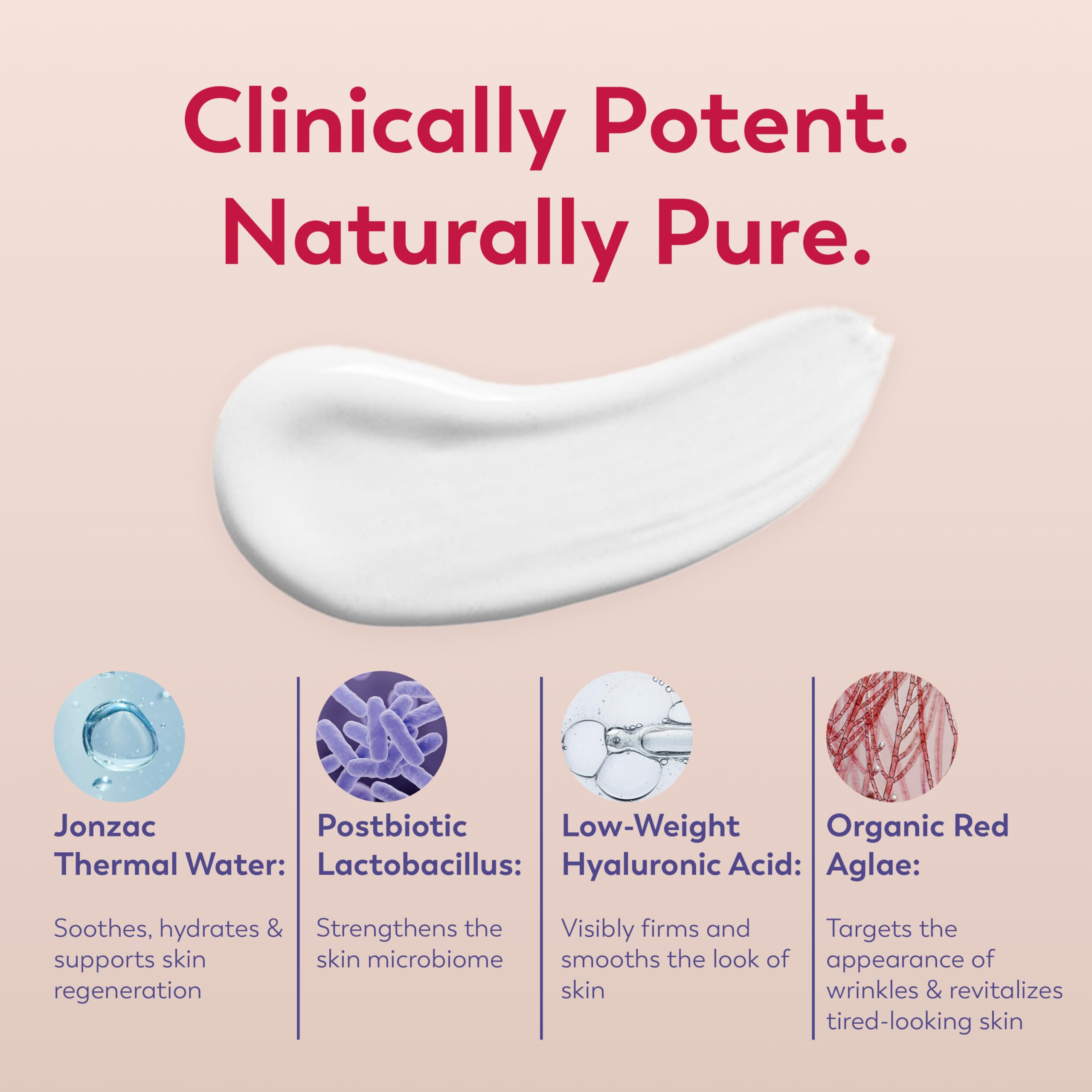 JONZAC Thermal spring water ingredient graphic highlights soothing formulation.