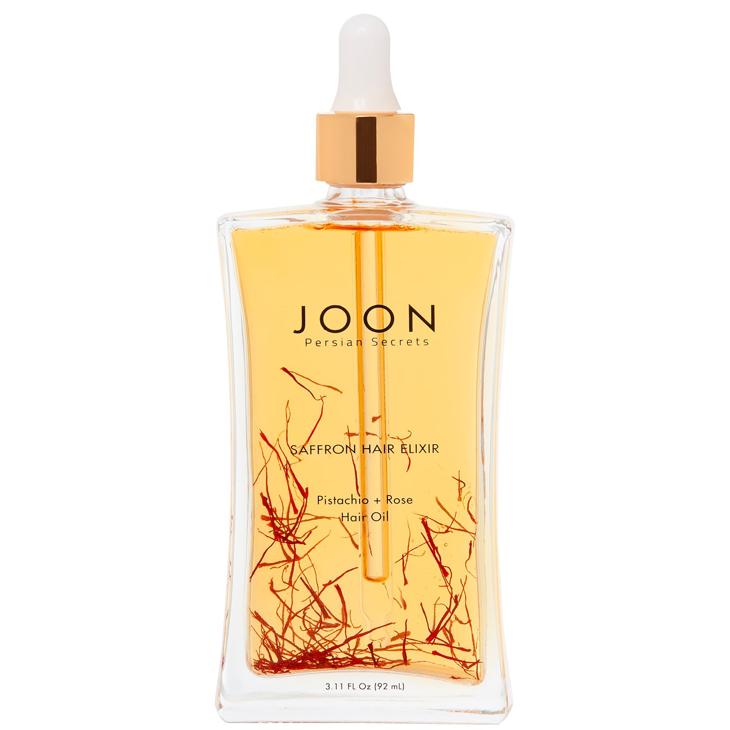 Joon Saffron Hair Elixir bottle pour for even distribution and smooth styling.