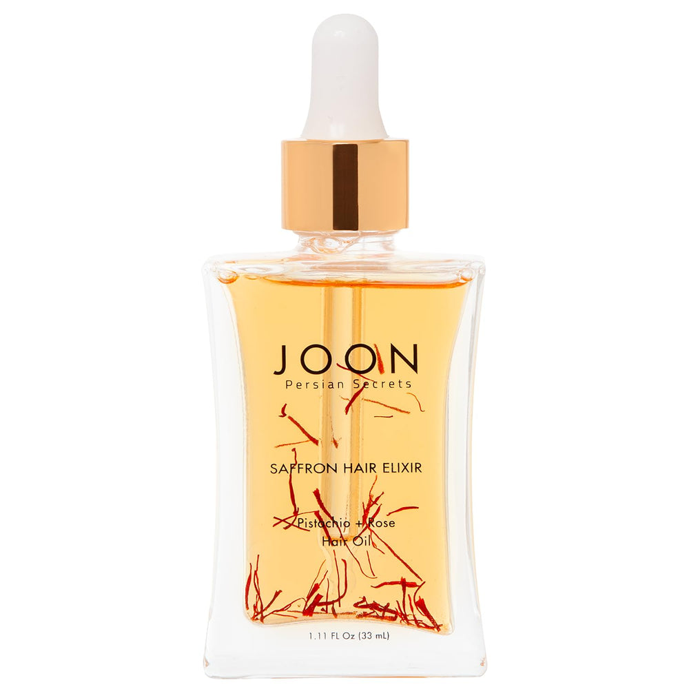 Joon Saffron Hair Elixir bottle ready to nourish and detangle.