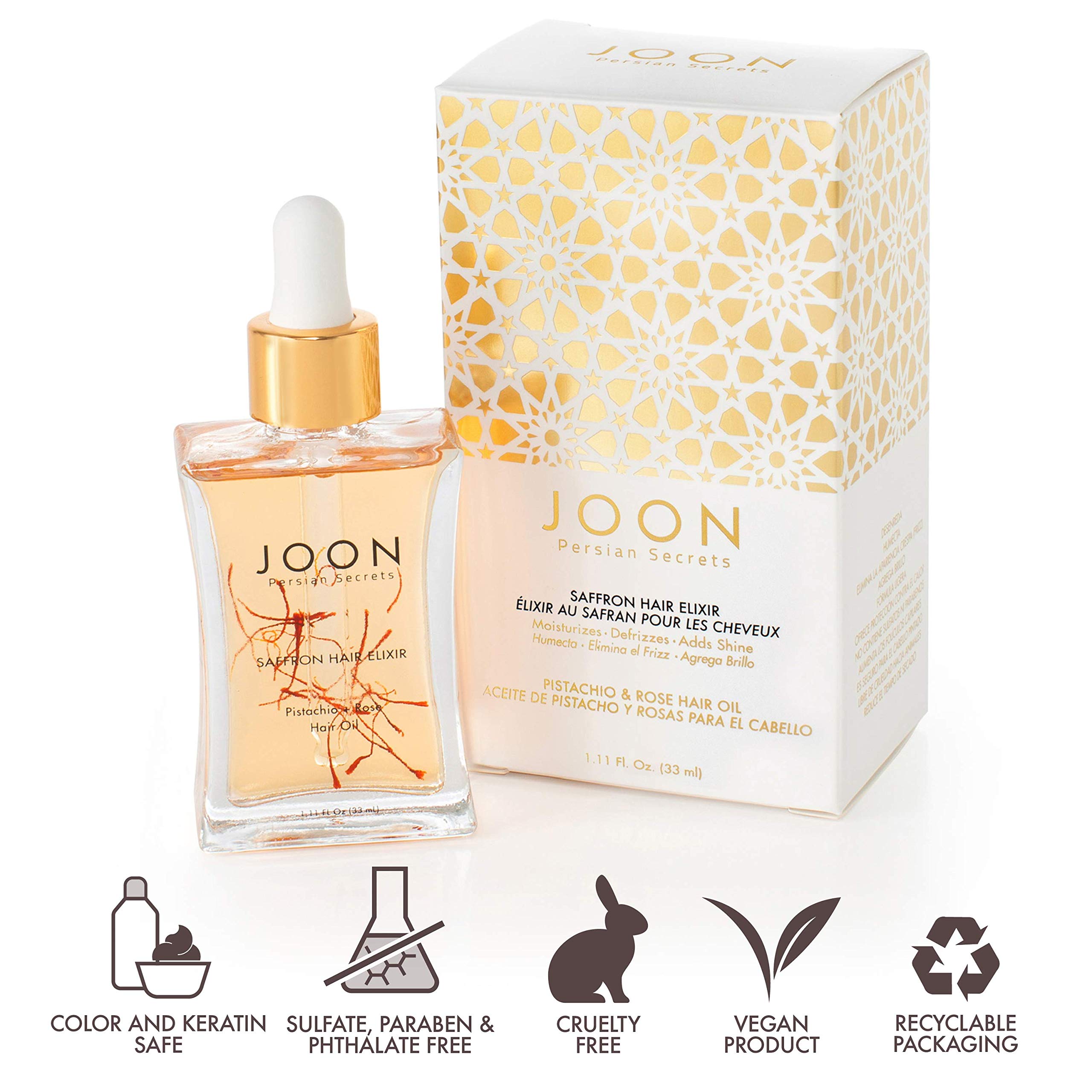 Joon Saffron Hair Elixir delivers radiant shine for hair.