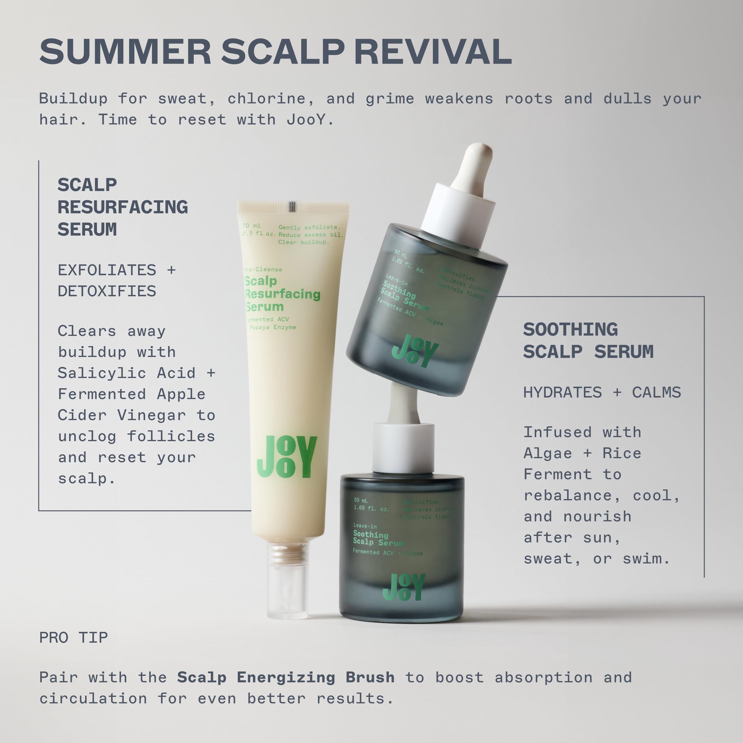Jooy Scalp Resurfacing Serum bottle pour showing quick absorption