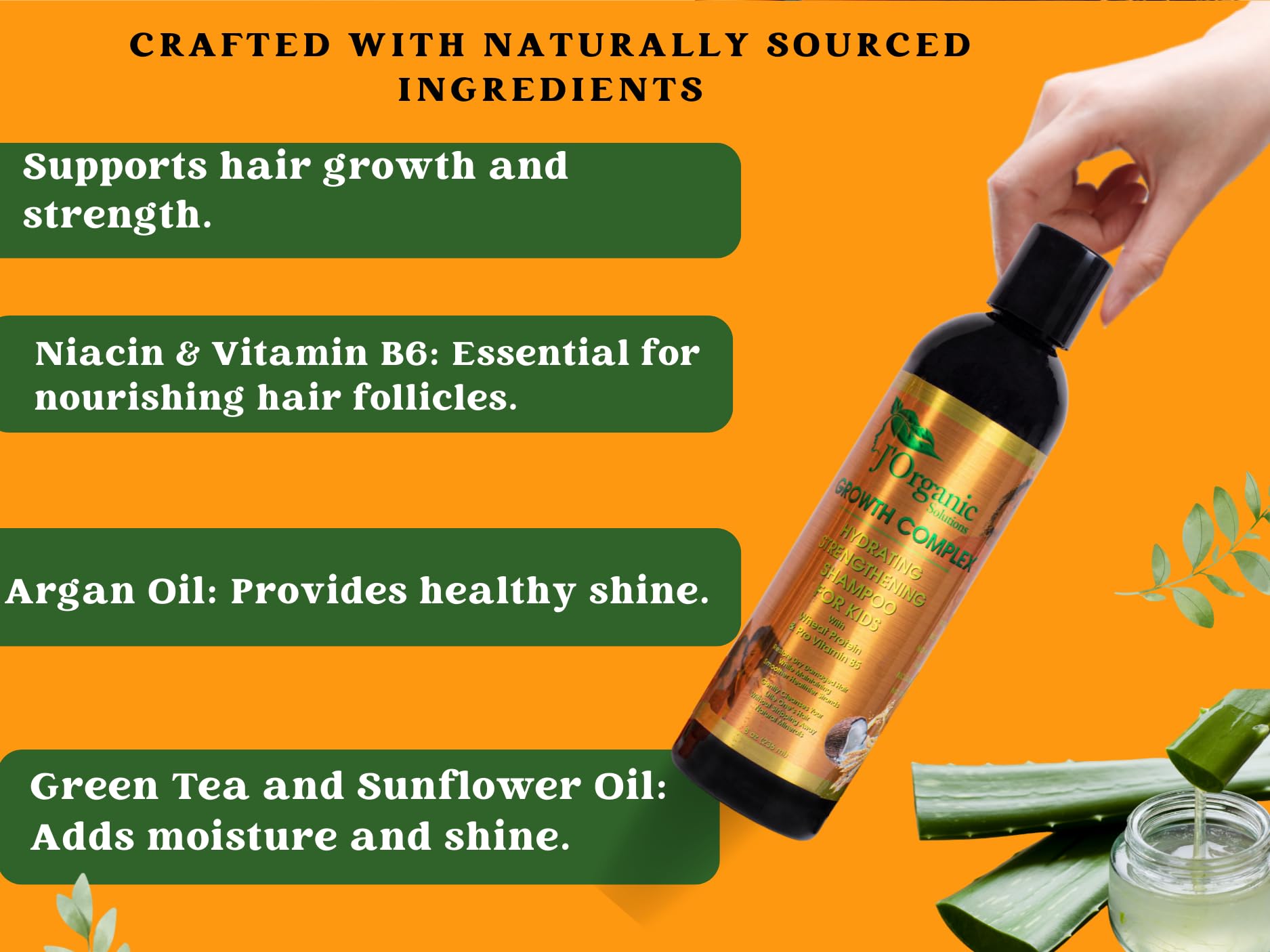 J'Organic Solutions Kids Conditioner bottle assists detangling and curl definition.