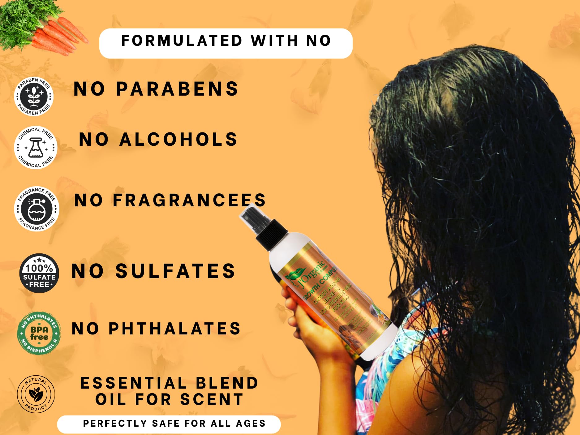 J'Organic Solutions packaging close-up highlighting natural, kid-friendly formula.