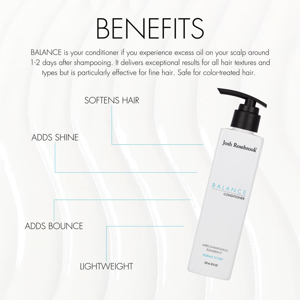 Josh Rosebrook Balance ingredients feature rosemary and coconut oil for natural shine.