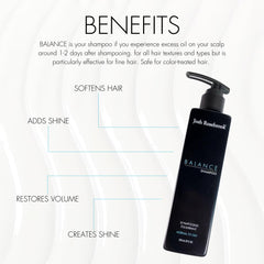 Josh Rosebrook Balance Shampoo color-safe formula supports volume without heavy buildup.