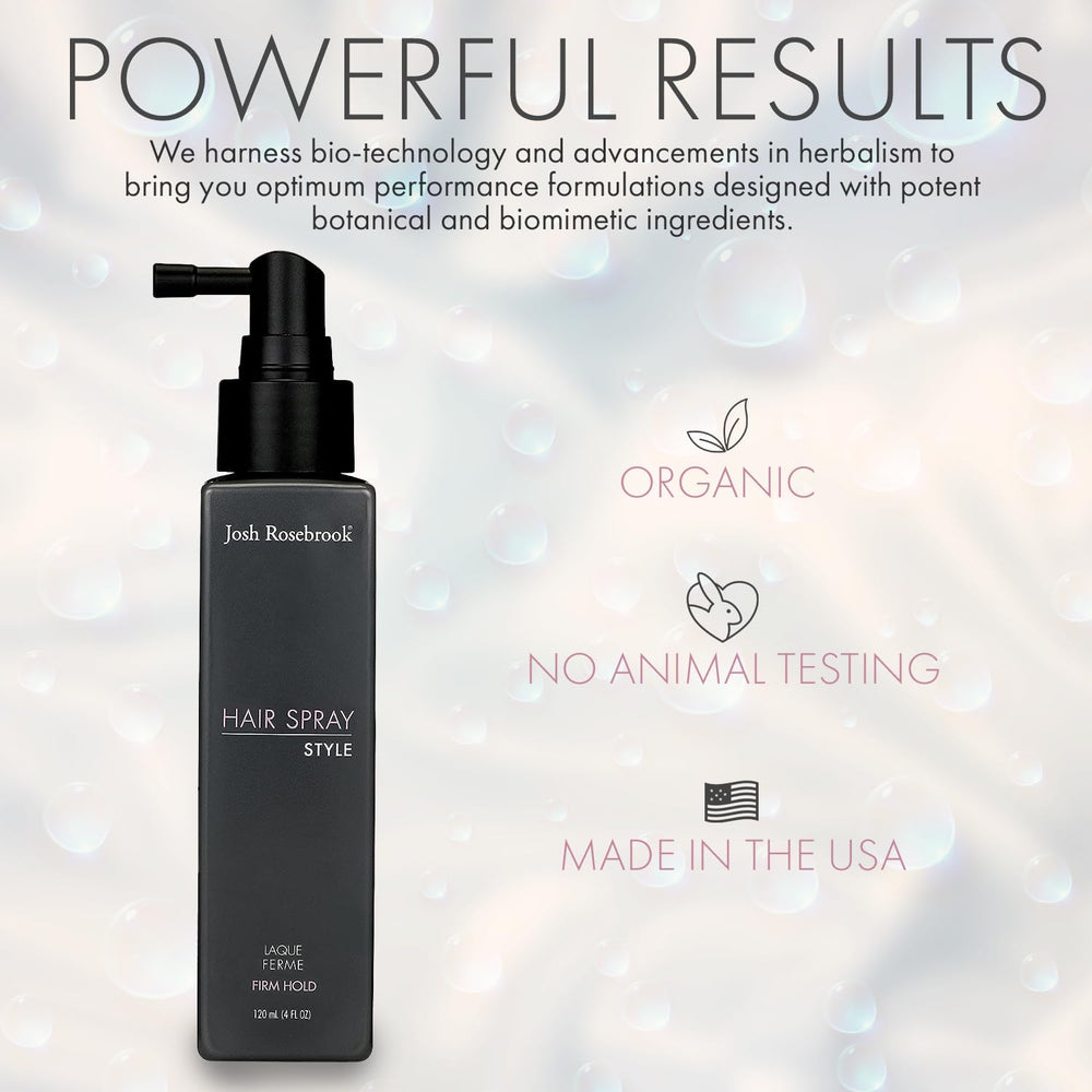 Josh Rosebrook Hair Spray Firm Hold application demonstrates fast drying for day to night wear