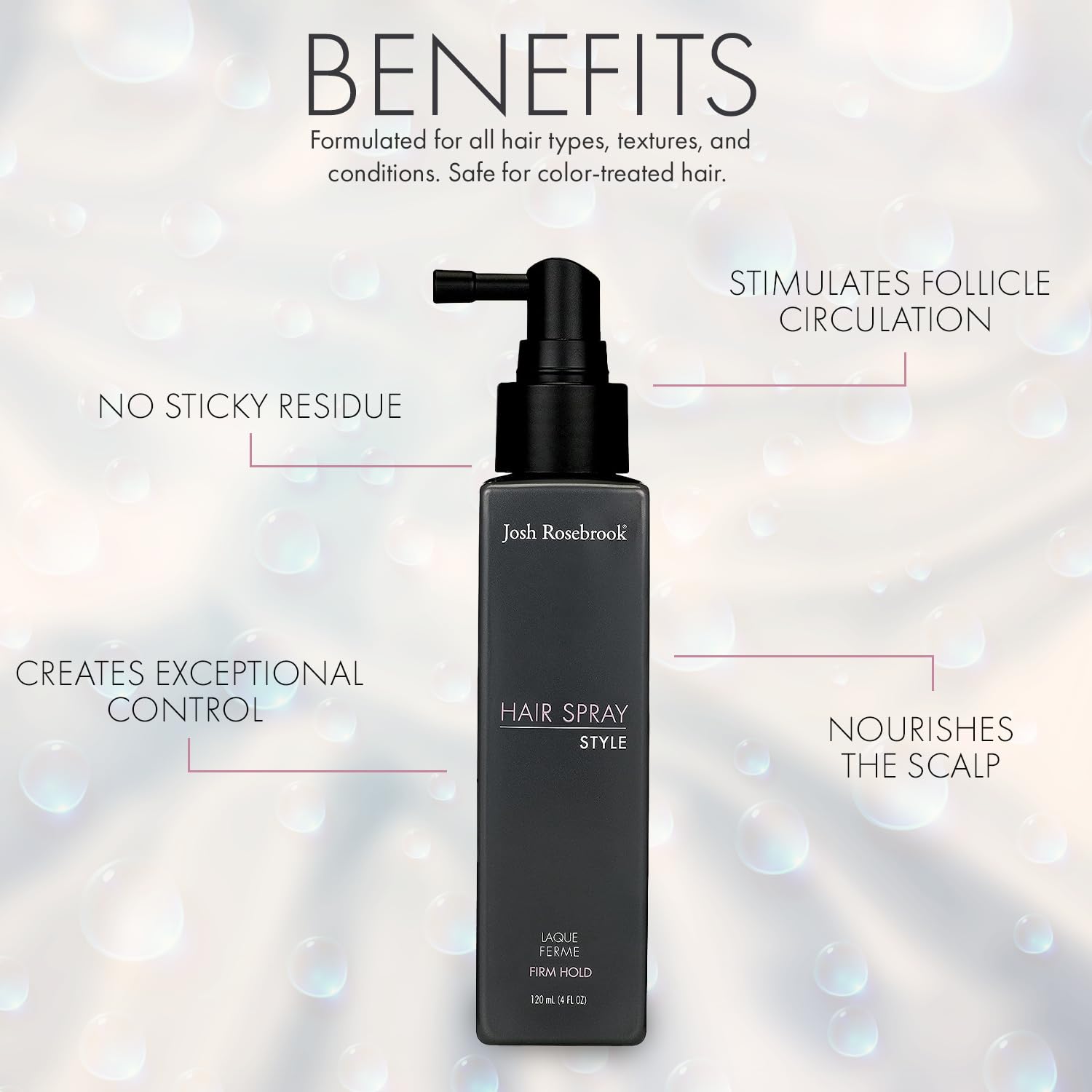 Josh Rosebrook Hair Spray Firm Hold mist enables controlled styling without stiffness