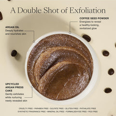 Josie Maran exfoliator applied on damp skin for spa like routine