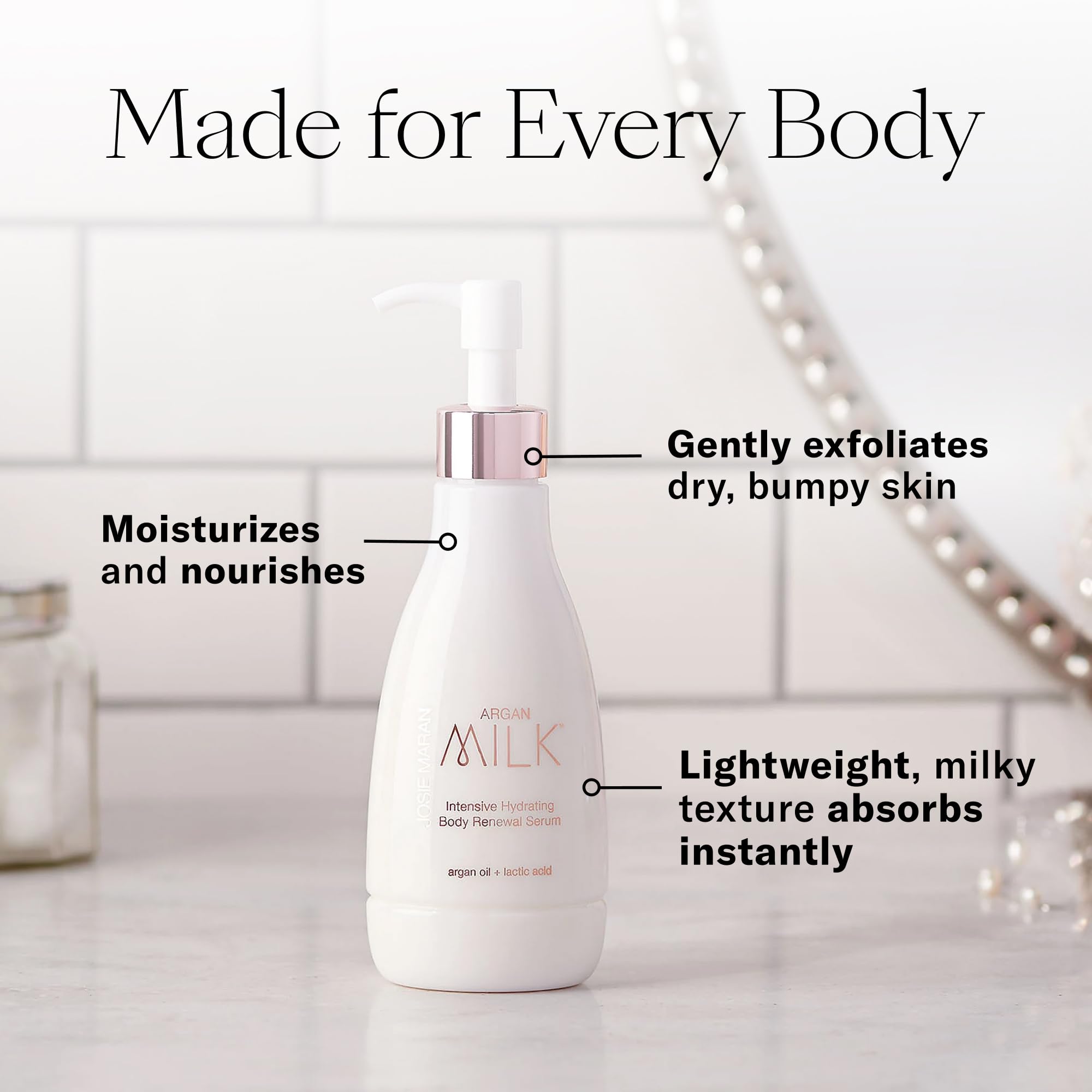 Josie Maran Argan Milk Body Serum with argan oil nourishes dry skin.