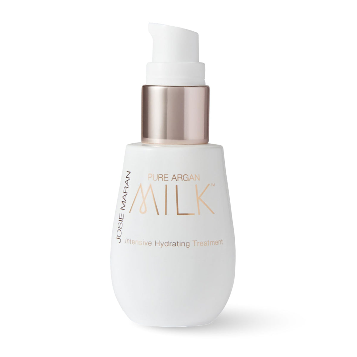 Josie Maran Pure Argan Milk bottle highlighting silky hydration for dry skin.