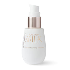 Josie Maran Pure Argan Milk bottle highlighting silky hydration for dry skin.