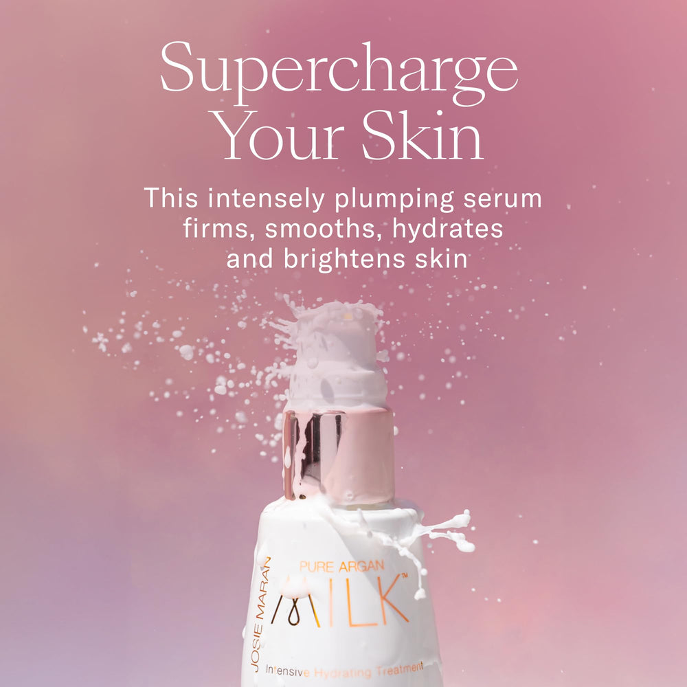 Josie Maran Pure Argan Milk pump for quick, soothing hydration routines