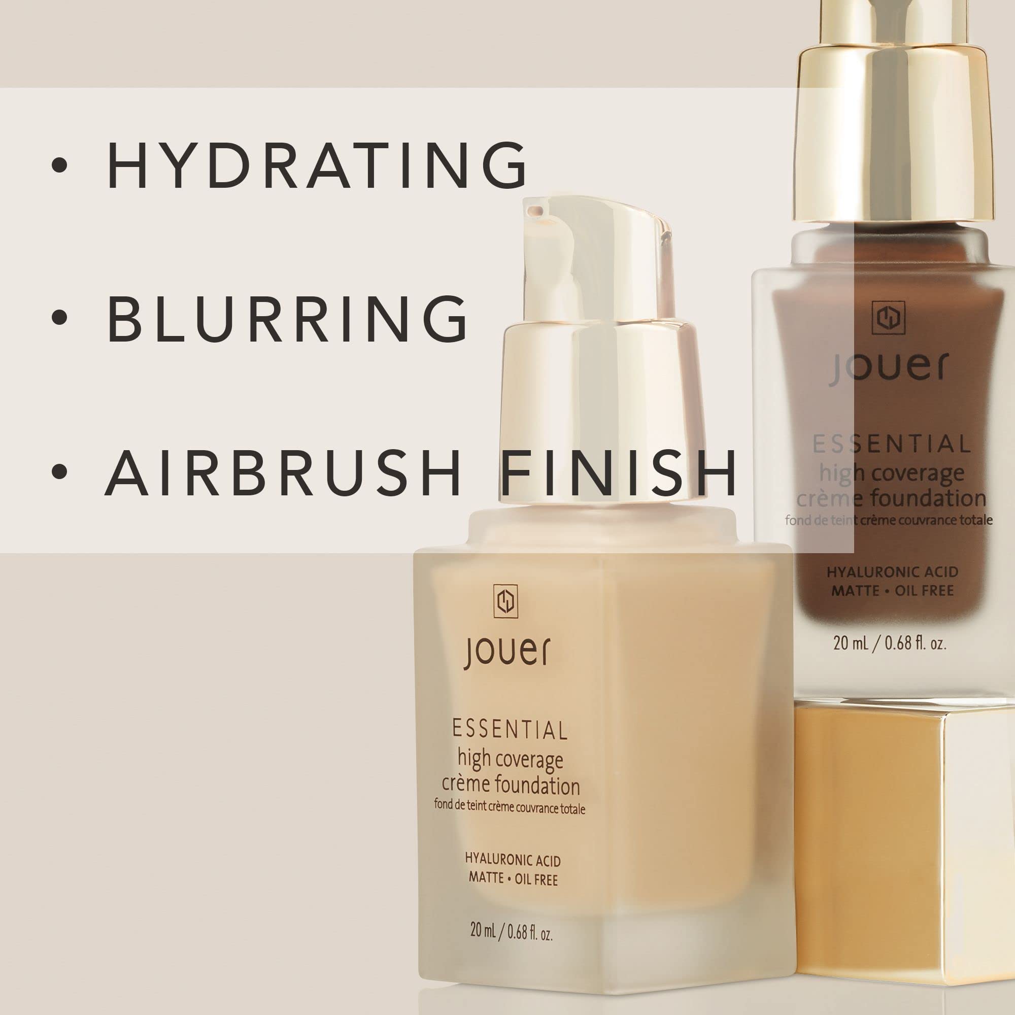 Jouer 50 shade range swatches illustrate inclusive shade options from light to deep.