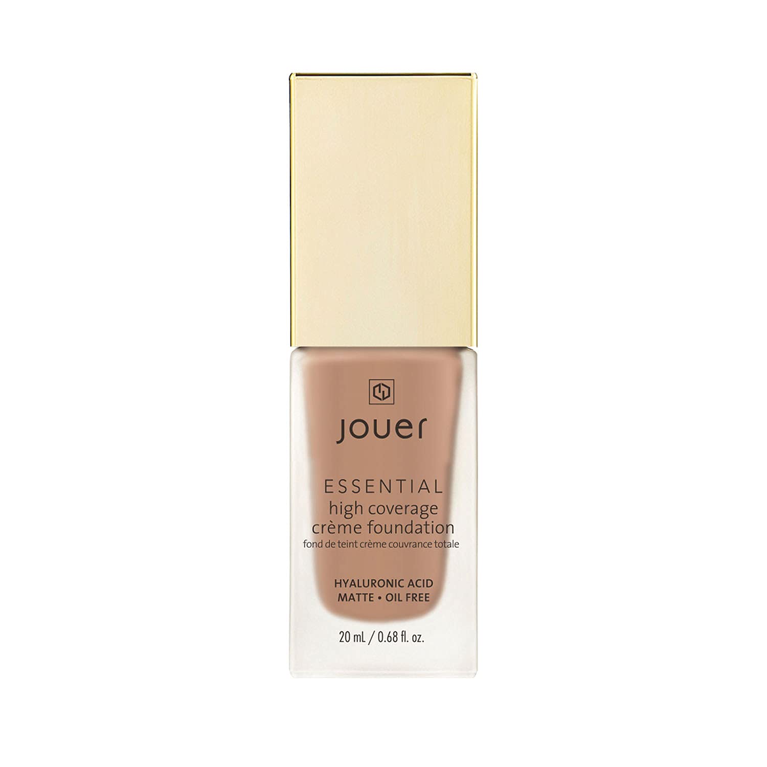 Jouer Essential High Coverage Creme Foundation bottle demonstrates full coverage and long wear.