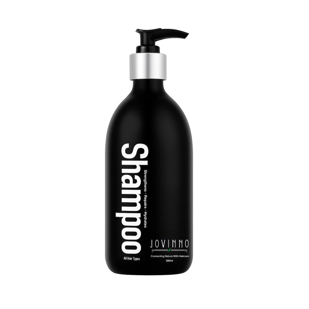 Jovinno French Luxury Shampoo bottle with botanical formula for hydrated, revitalized hair