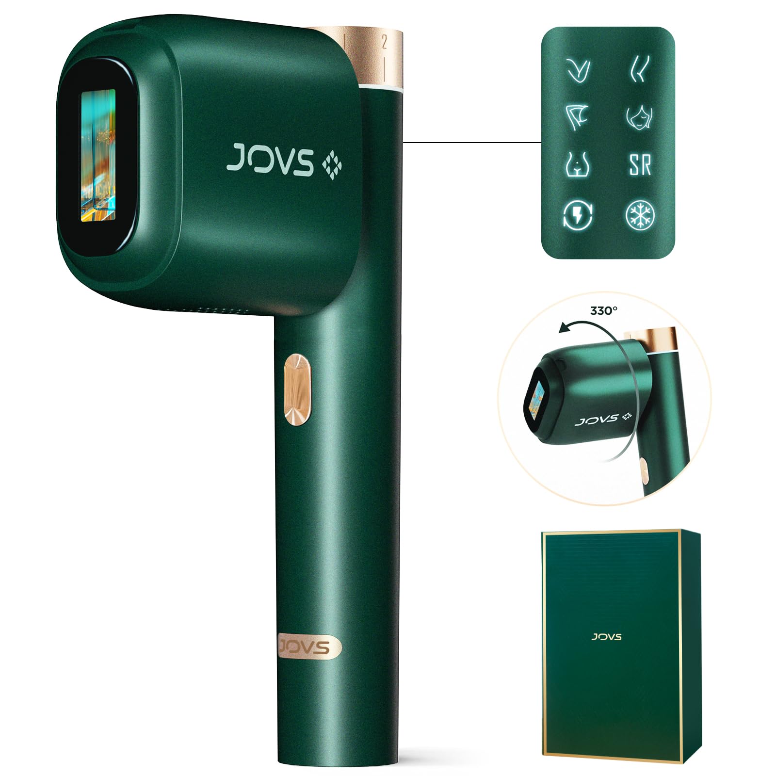 JOVS usage guide illustration for safe at-home IPL sessions.