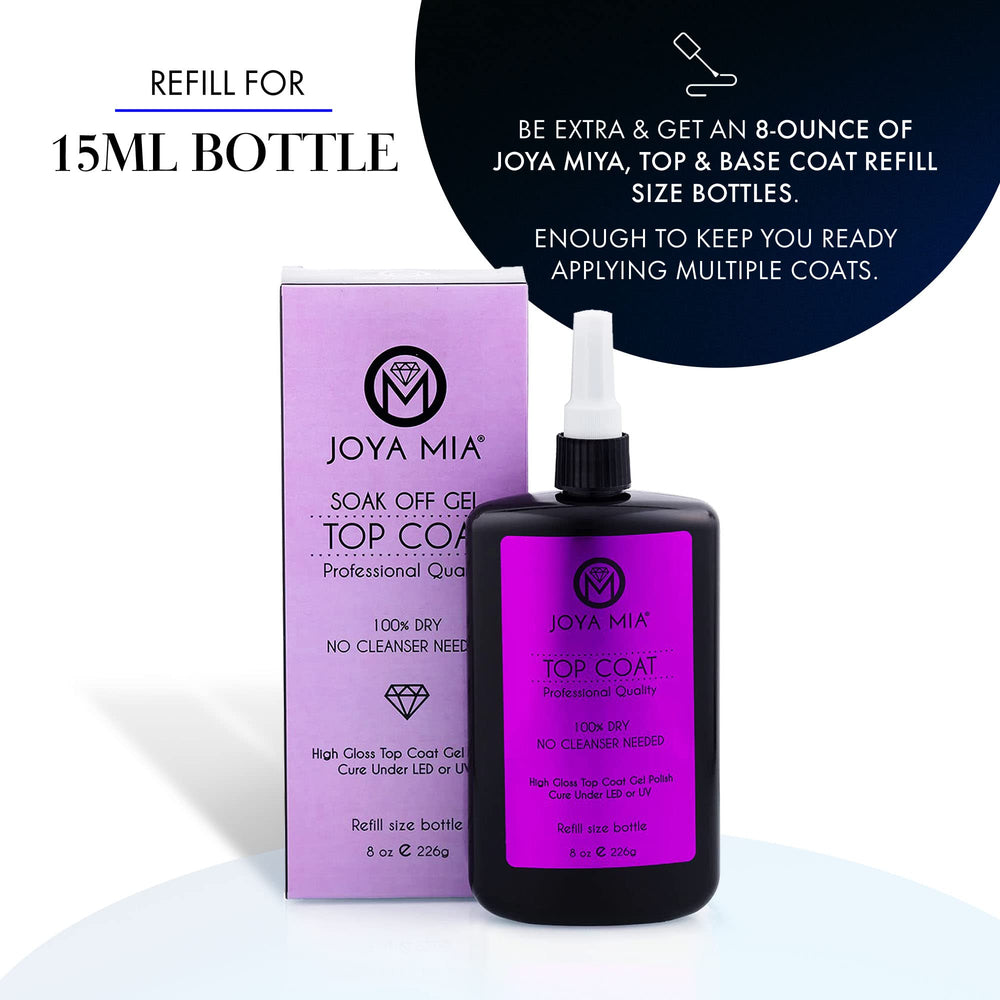 JOYA MIA Top Coat Gel Label Detail shows branding and usage info