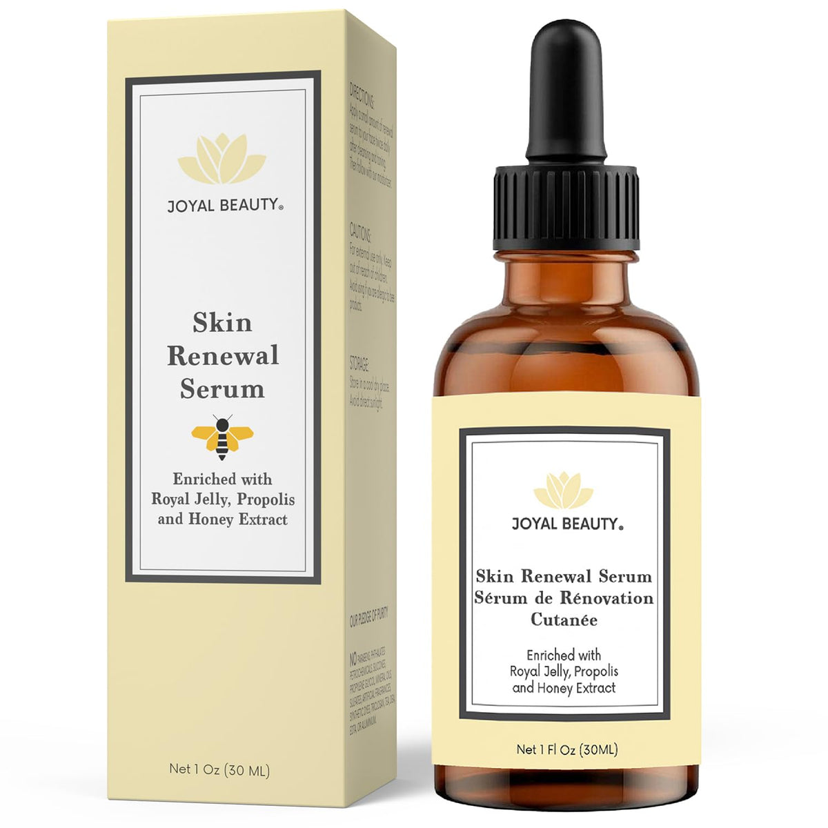 JOYAL BEAUTY Organic Royal Jelly Serum bottle showcasing nourishing royal jelly for firm, hydrated skin.