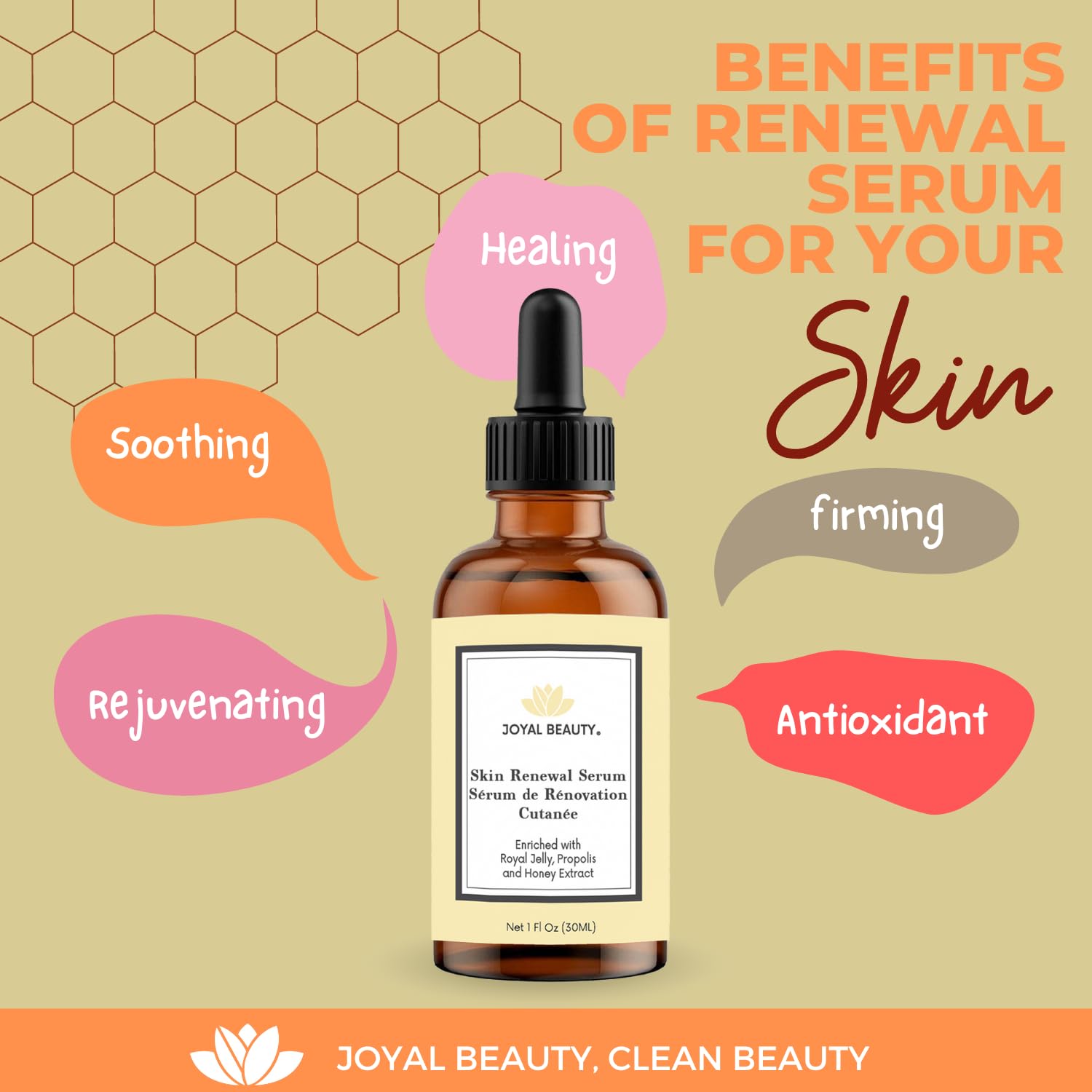 JOYAL BEAUTY royal jelly and propolis ingredients nourish skin.