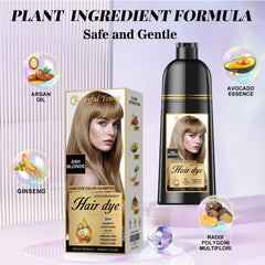 Joyful Young Hair Dye Shampoo applied to dry hair for convenient at-home color.