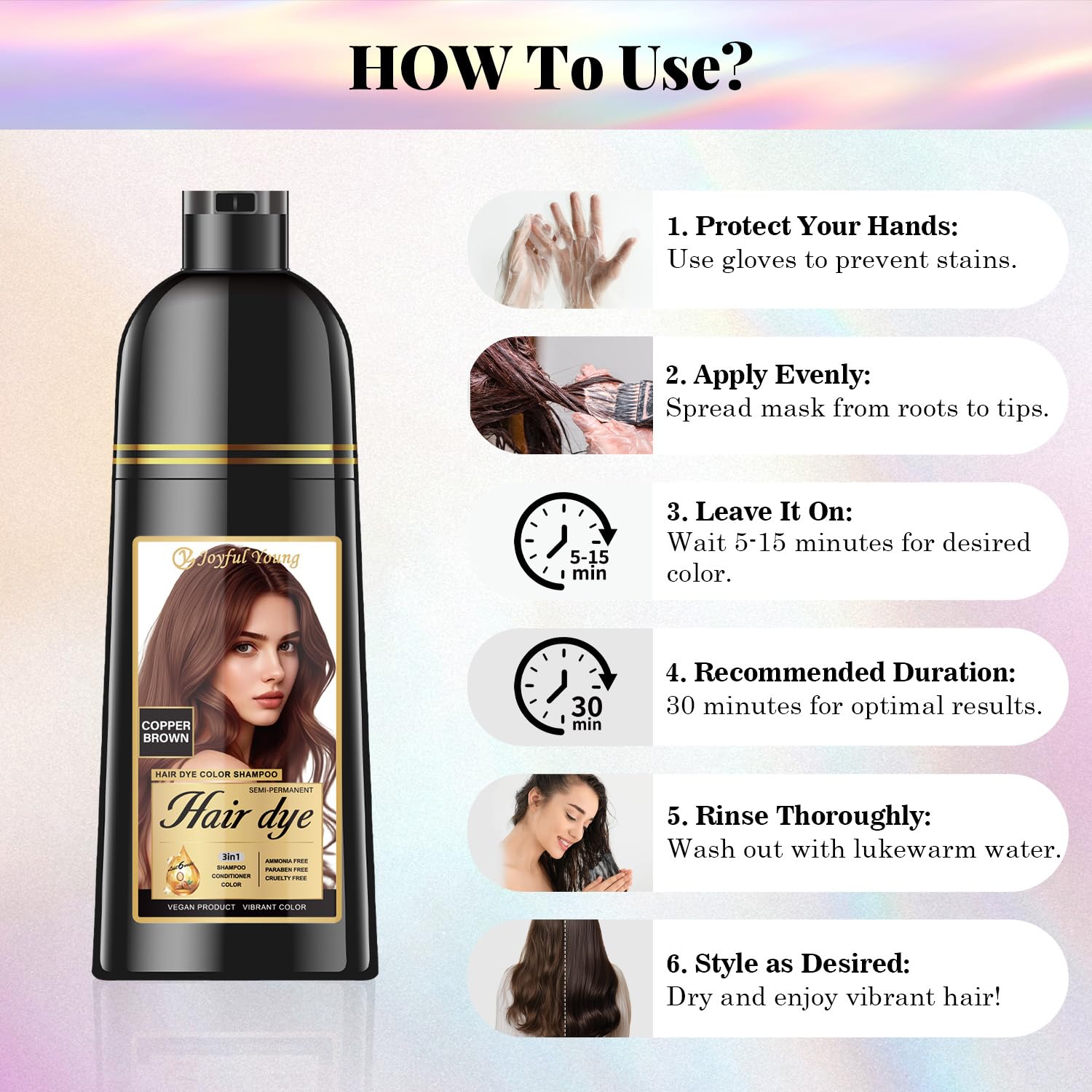 Joyful Young Copper Brown 3-in-1 shampoo packaging.