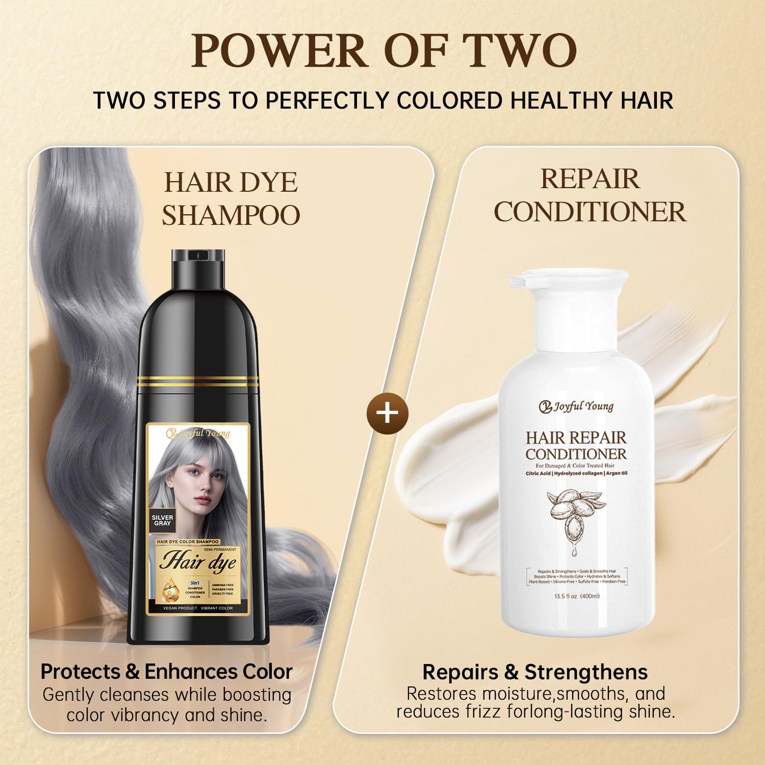 Joyful Young Silver Gray Shampoo beard application demonstrates easy gray enhancement.