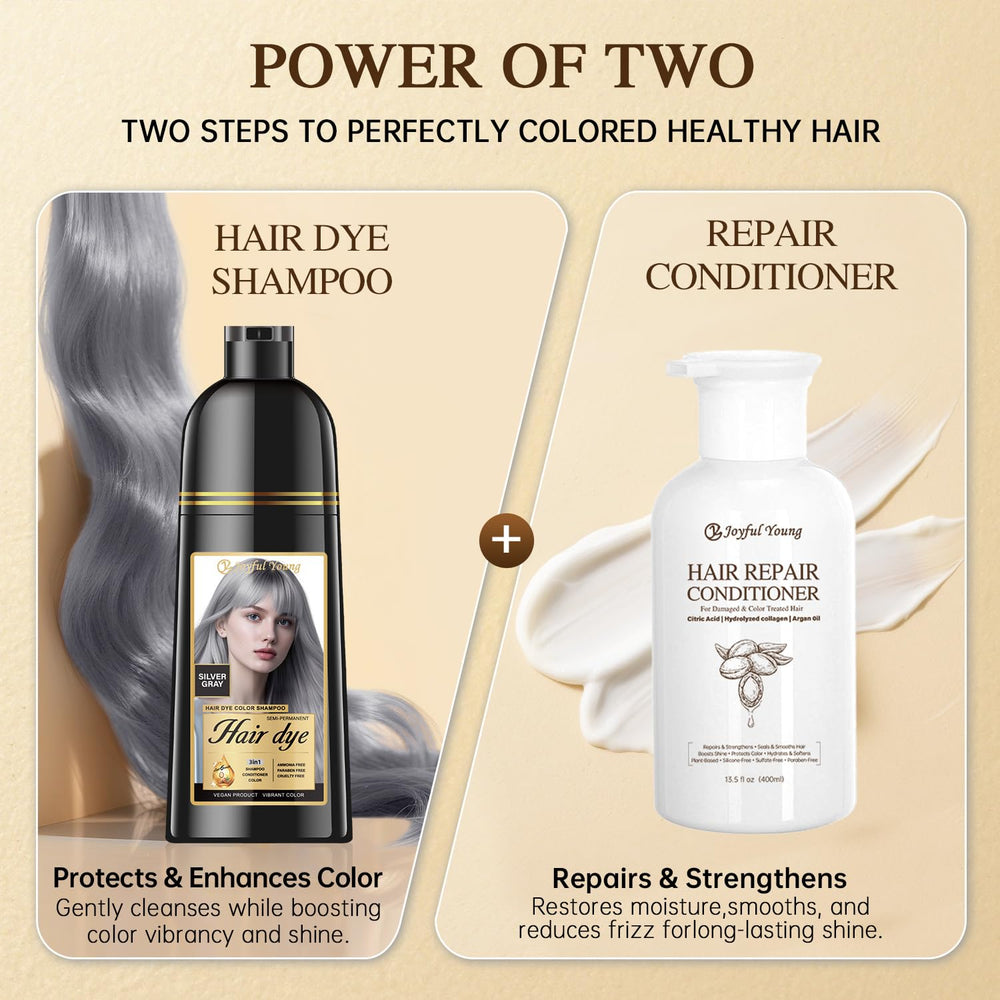 Joyful Young Silver Gray Shampoo beard application demonstrates easy gray enhancement.