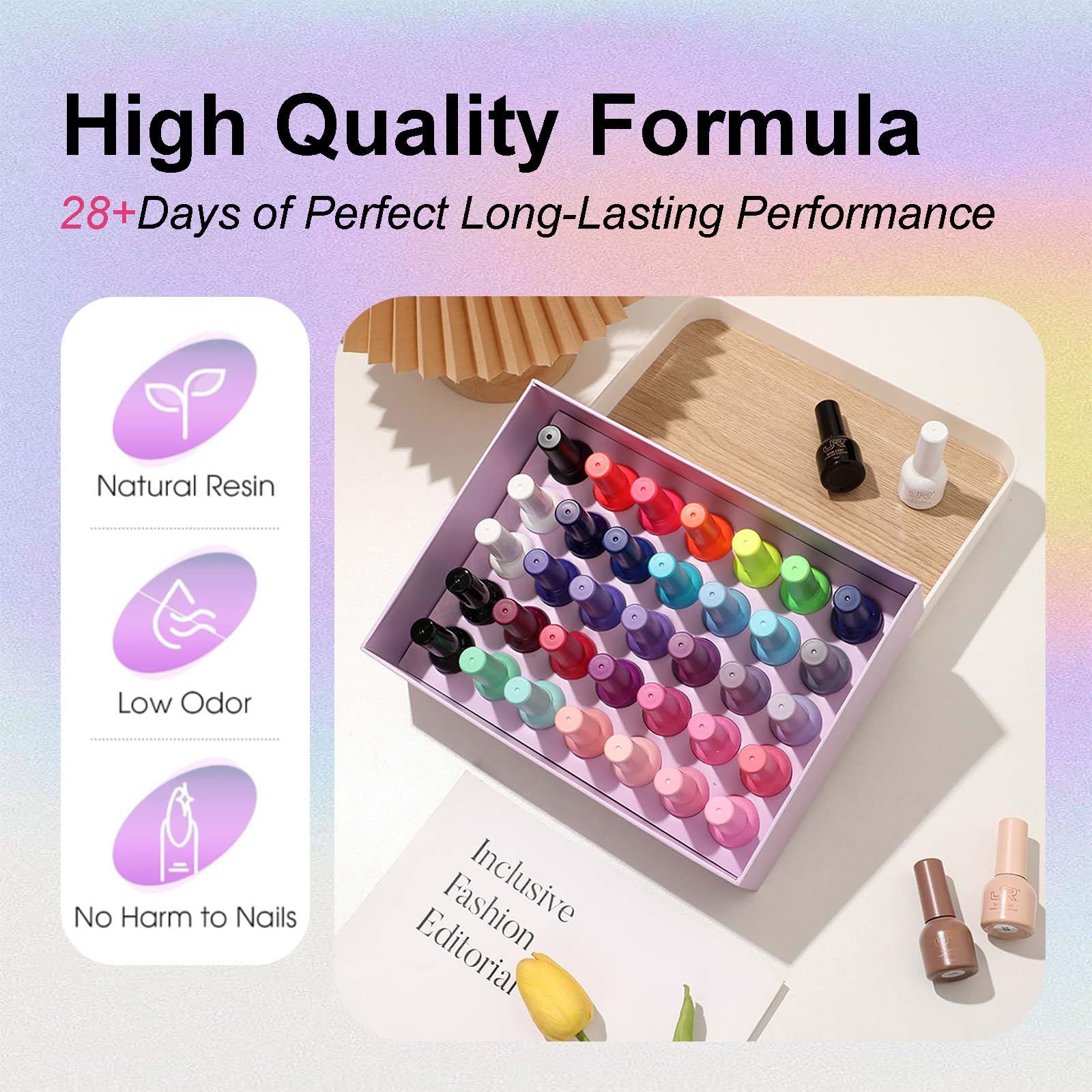 Base and top coats shown with color polishes for seamless manicure.