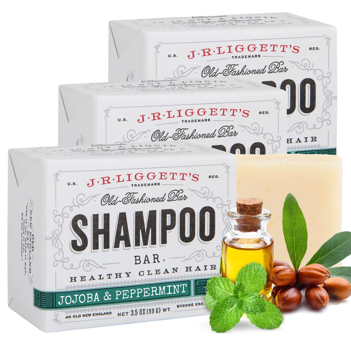 J.R.LIGGETT'S shampoo bar close-up highlighting jojoba-peppermint cleanse