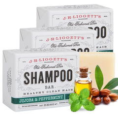 J.R.LIGGETT'S shampoo bar close-up highlighting jojoba-peppermint cleanse