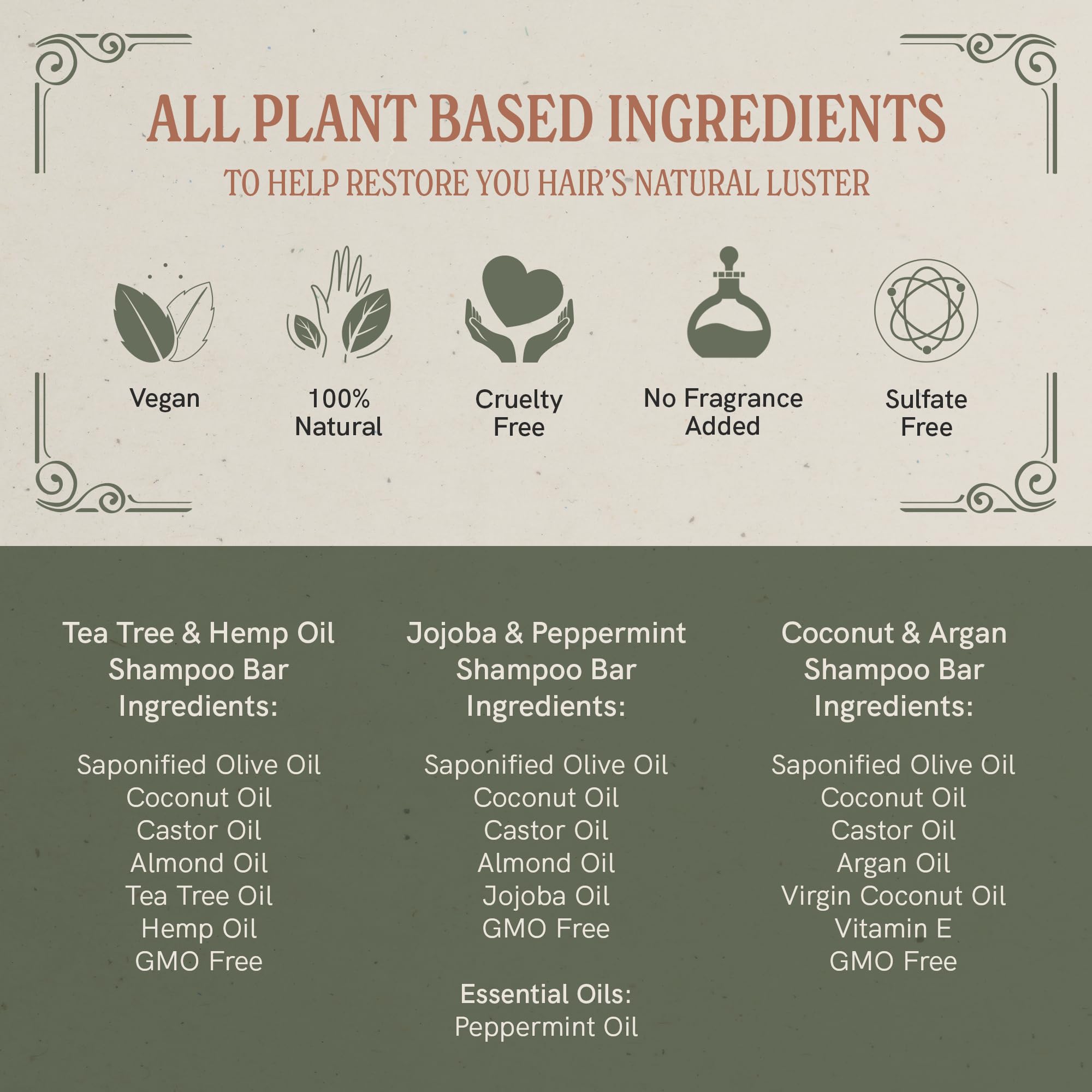 J.R.LIGGETT'S Tea Tree Shampoo Bar closeup shows argan and jojoba oils for nourishment.