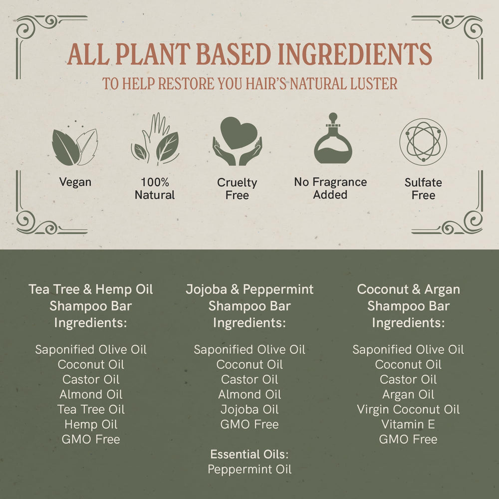 J.R.LIGGETT'S Tea Tree Shampoo Bar closeup shows argan and jojoba oils for nourishment.
