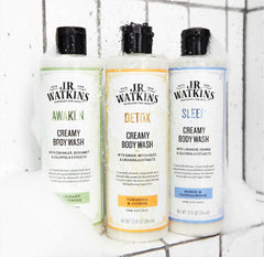 J.R. Watkins creamy lather closeup, silky texture and gentle cleansing for sensitive skin.