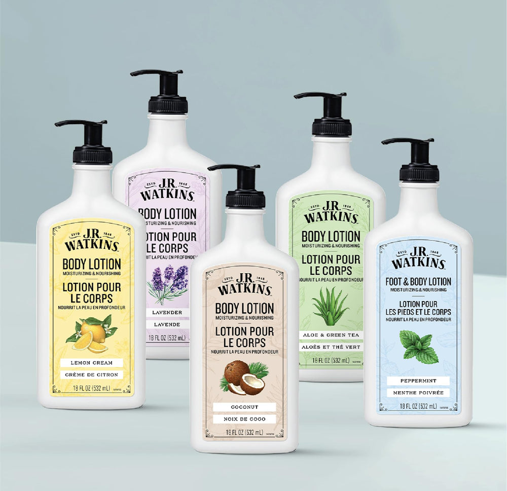 JR Watkins coconut lotion demonstrates fast absorption for daily hydration.