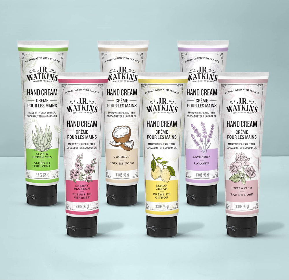 Lavender-scented application by J.R. Watkins hand cream promotes calm routine.