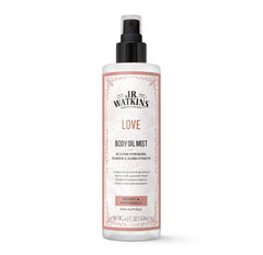 J.R. Watkins Love Body Oil Mist bottle shows a hydrating formula for smoother skin.