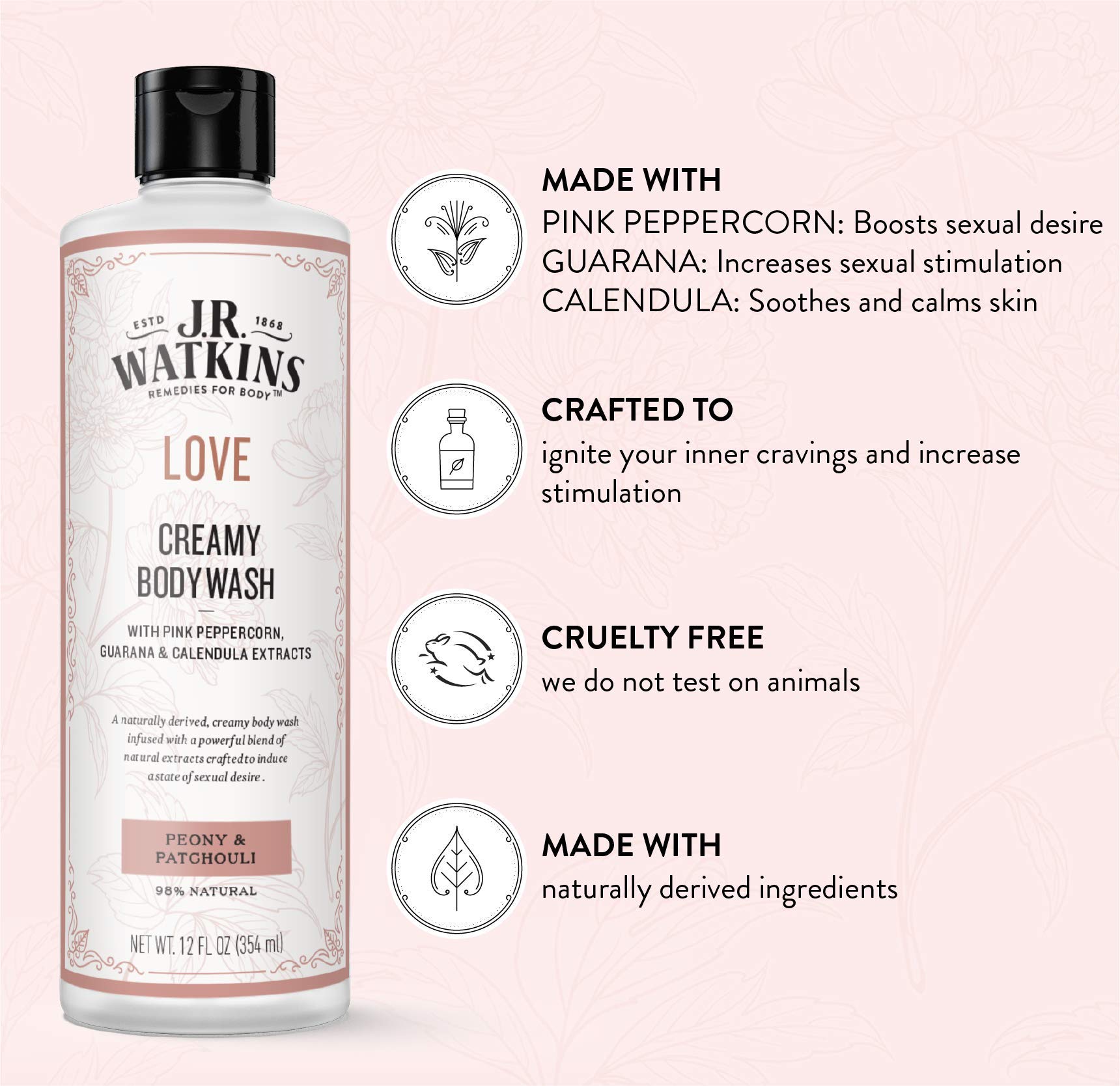 Close-up of creamy lather from J.R. Watkins Love Creamy Body Wash with Peony & Patchouli.