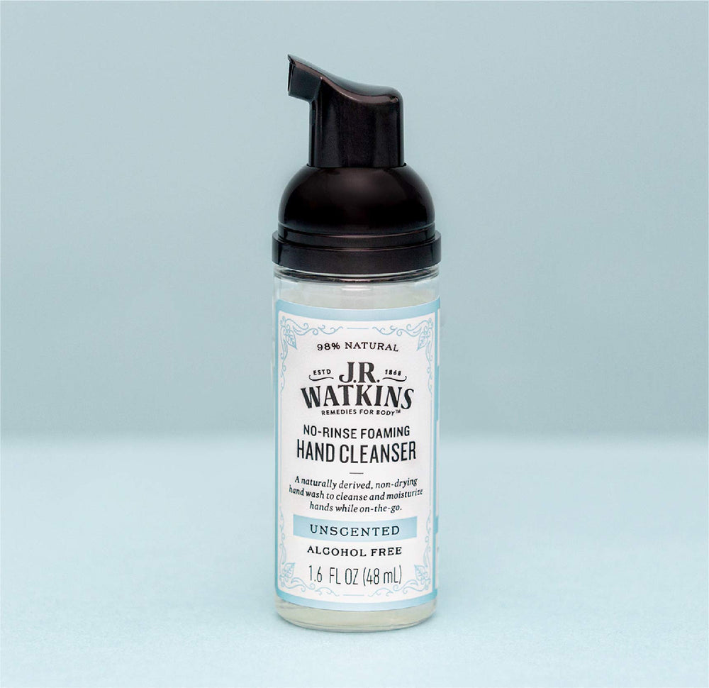 Hands cleansing near kitchen sink with JR Watkins foaming cleanser