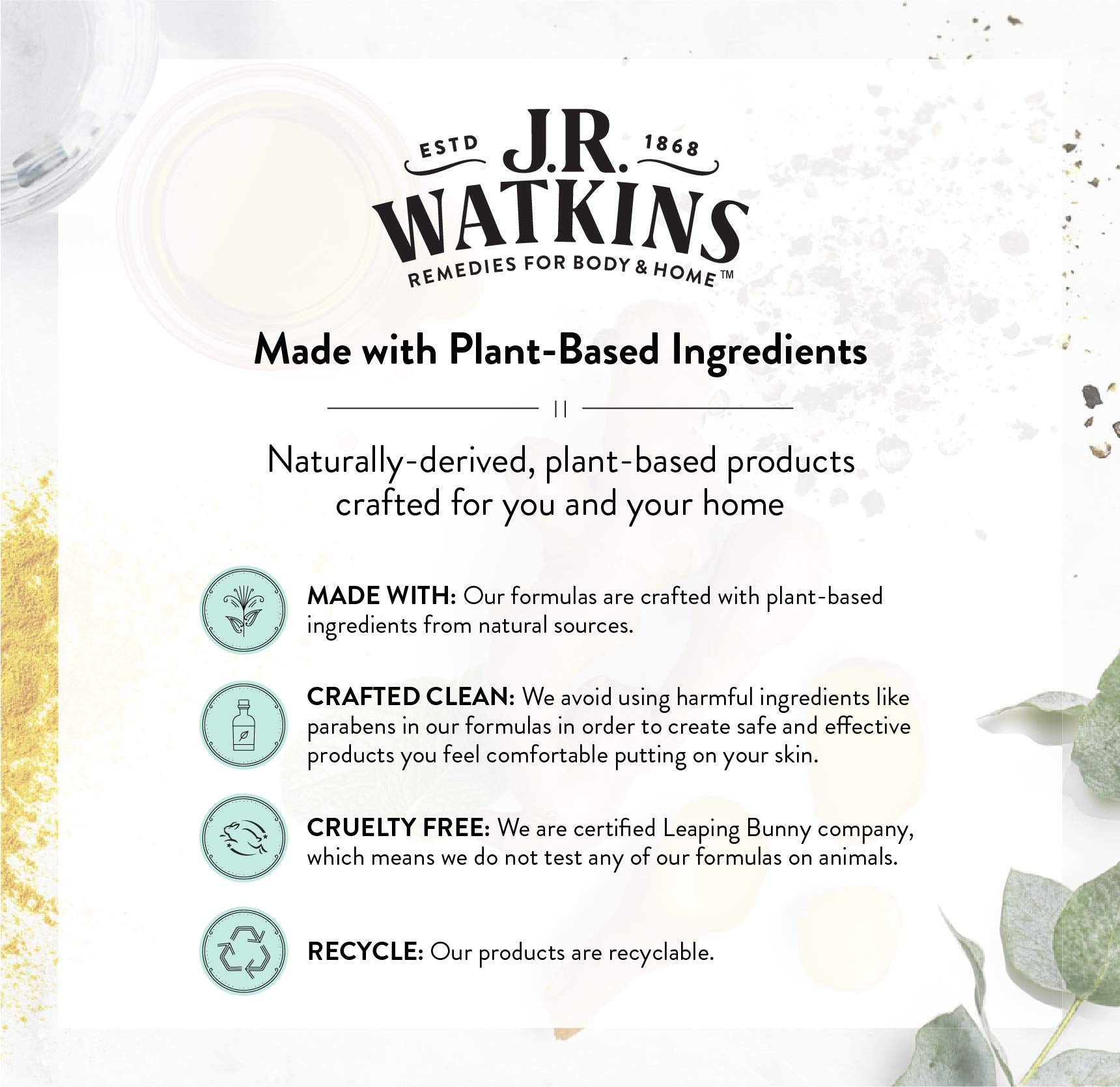 Plantago and Tea Tree ingredients highlighted in JR Watkins hand cleanser
